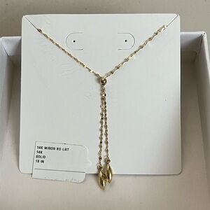 14k Solid Gold Mirror Disk Chain Lariat Necklace